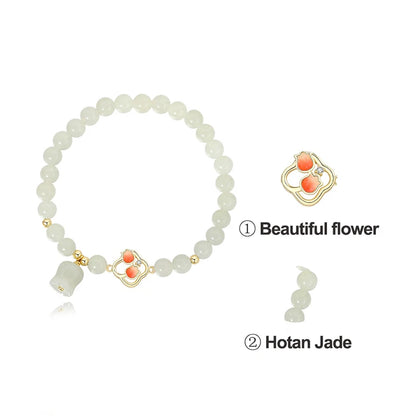 Hetian Jade Green Blossom Bracelet | 925 Silver Link