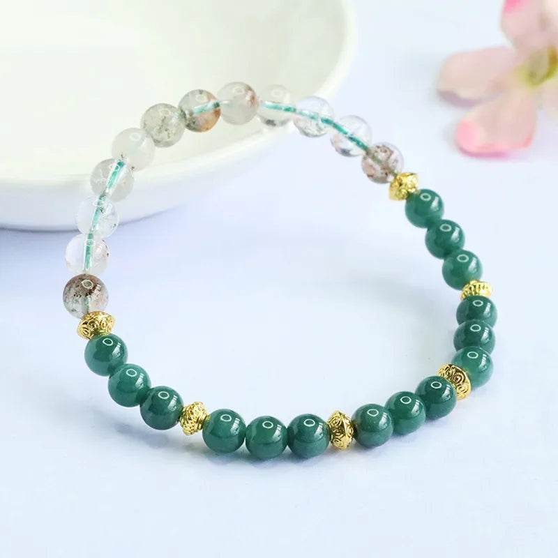 White & Blue A-Type Jade 6mm Bead Bracelet — Wealth Talisman