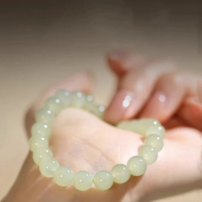 Hetian White Jade Gradient Bead Bracelet — Unisex Hand-Strung