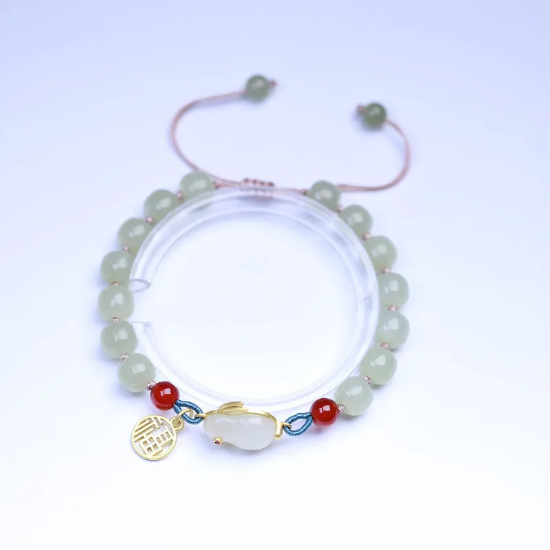 Hetian Jade Leaf Bracelet ｜ Vintage Handmade Feng Shui Charm