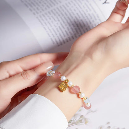 Strawberry Pink Crystal Love Bracelet｜Pearl & Semi-precious