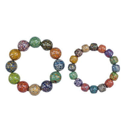 Antique Wood Circle Bracelet with Mother-of-Pearl Luck Charm