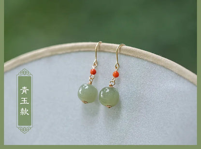 Hetian Jade Green Earrings | Sterling Silver Allergy-Proof