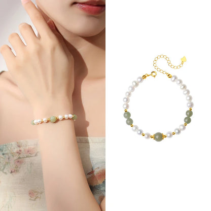 Green Stone Bracelet — Amethyst Jade Agate Elastic Bangle