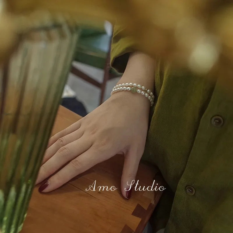 Vintage Chinese Imitation Jade Pearl Bracelet 4-5mm Beads