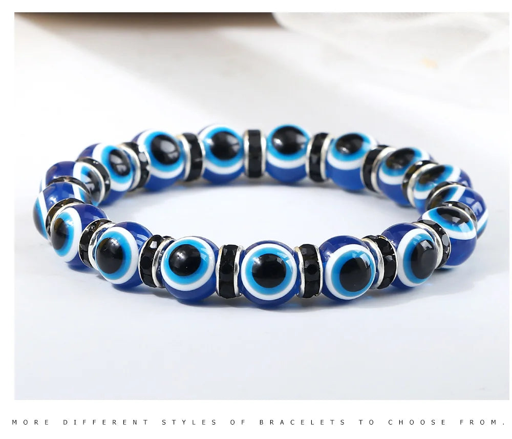 10mm Lucky Blue Evil Eye Bracelet with Charm Pendants