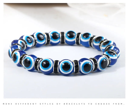 10mm Lucky Blue Evil Eye Bracelet with Charm Pendants