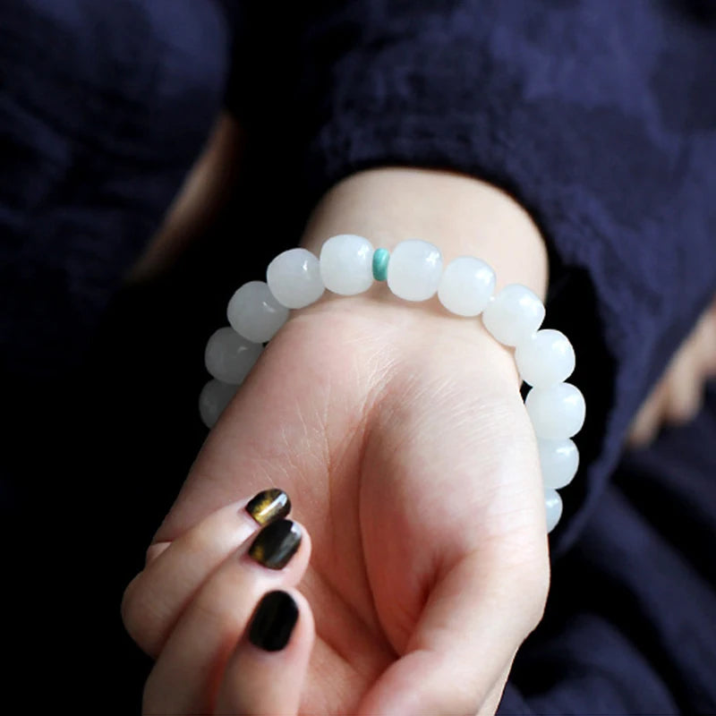 Couples Personalized 10mm White Jade & Jasper Beaded Bracelet