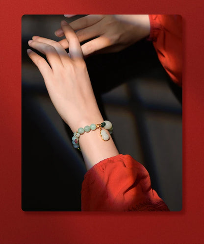 Natural Jade Calabash Bracelet — 925 Needle & Braided Rope