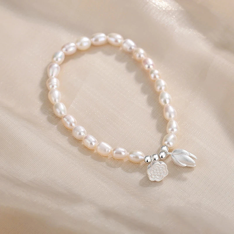Lotus Heart Pearl Beaded Bracelet — French Light-Luxury