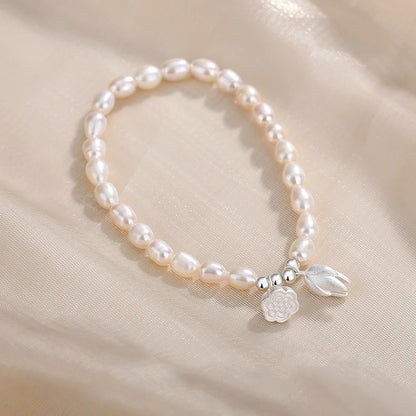 Lotus Heart Pearl Beaded Bracelet — French Light-Luxury