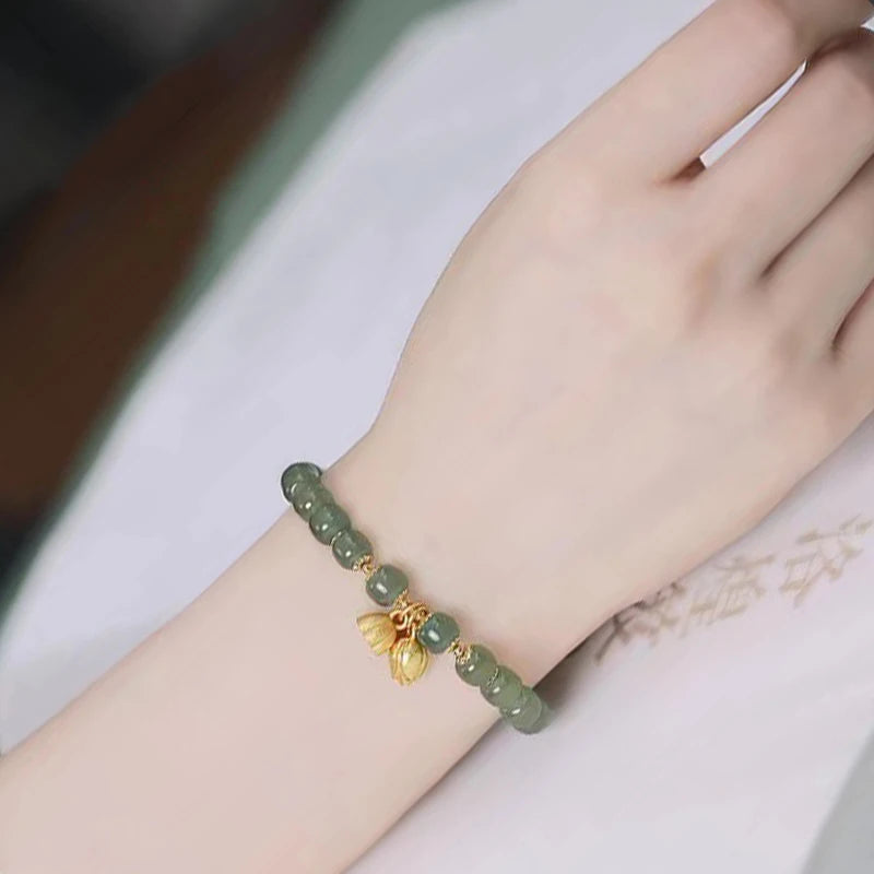 White Hotan Jade 6mm Bracelet｜Lotus Nephrite Lucky Amulet