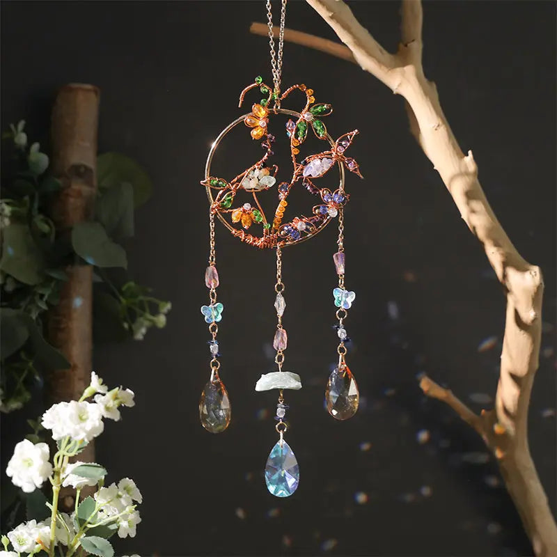 粉水晶生命之树捕光挂饰｜招爱转运能量水晶