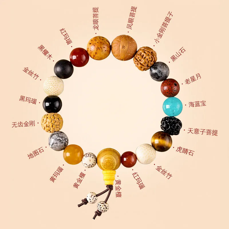 Bodhi 18-Seed Multi-Treasure Temple Bracelet – Feng Shui Amulet