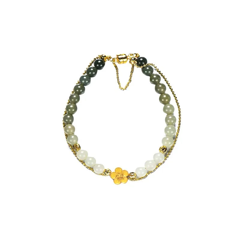 Peach Blossom Hotan Jade Hand-String Bracelet — Romance & Protection
