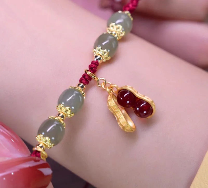 Hetian Jade Leaf Bracelet ｜ Vintage Handmade Feng Shui Charm