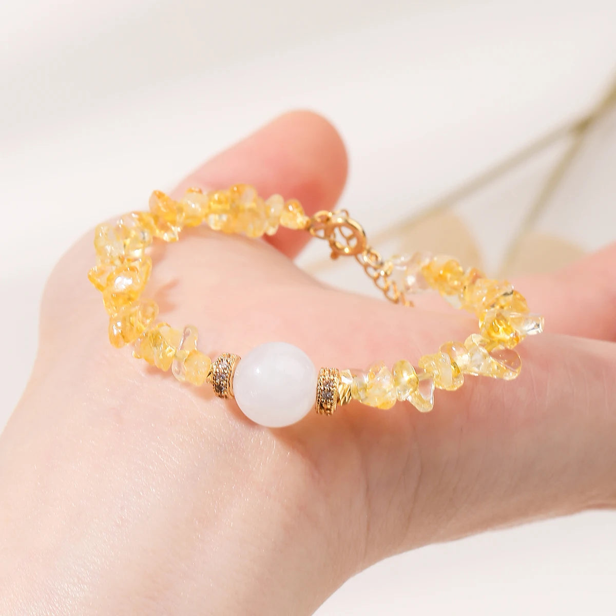 天然黄水晶碎石幸运财富手链 可调节护身情侣饰品