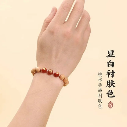 Peach Wood Triple Bracelet – Six-in-One Aventurine Luck
