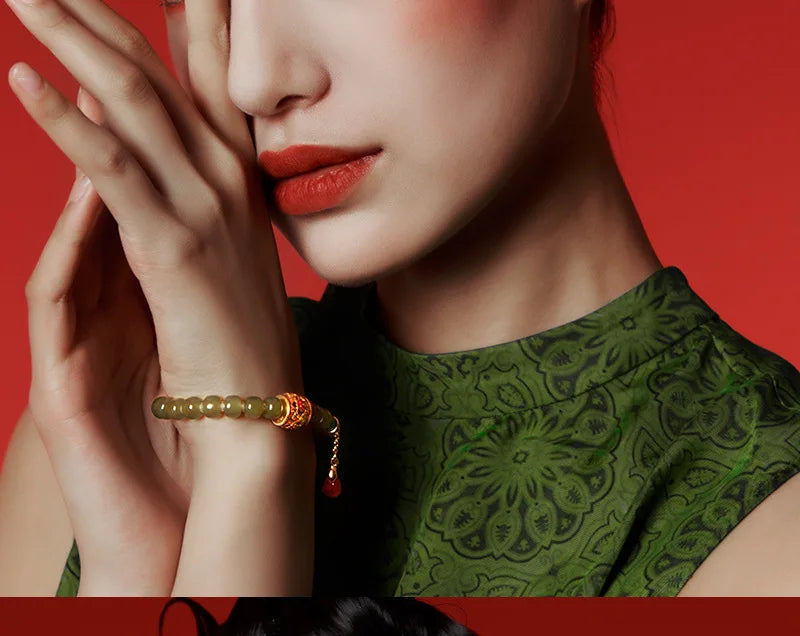 Natural Hetian Jade & Tibetan Silver Stretch Bracelet