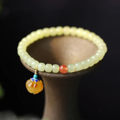 Natural Hetian Jade Beaded Bracelet | 925 Silver & Gold
