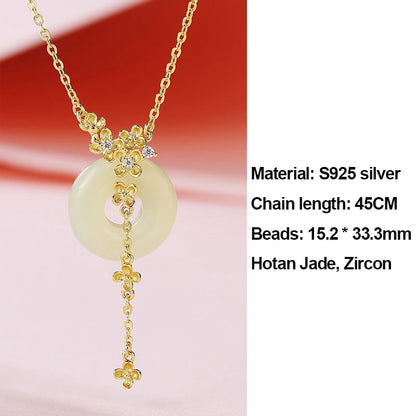 Hetian Jade Osmanthus Tassel Necklace｜Chinese Collarbone Chain