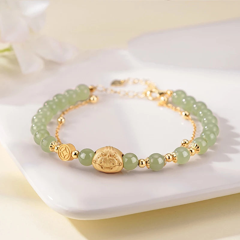 Dragon Zodiac Hetian Jade Double-Layer Lucky Bangle