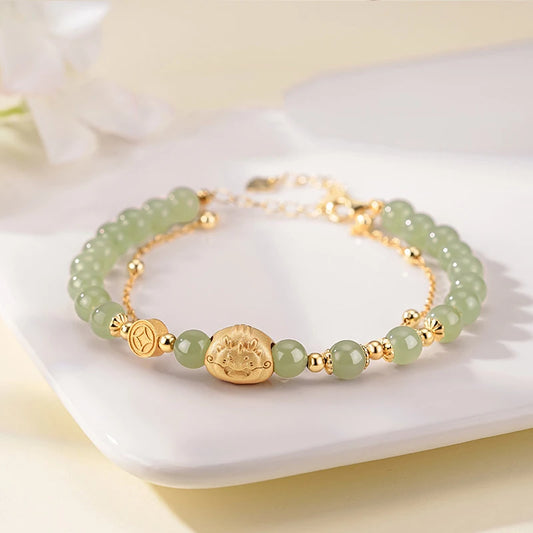 Dragon Zodiac Hetian Jade Double-Layer Lucky Bangle