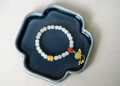 Hetian Jade 7x8mm Beaded Pendant Bracelet — Unisex Charm