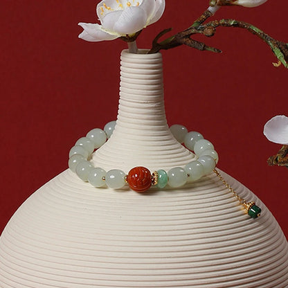 White Jade & Green Jasper Amber Beaded Bracelet - Vintage Charm