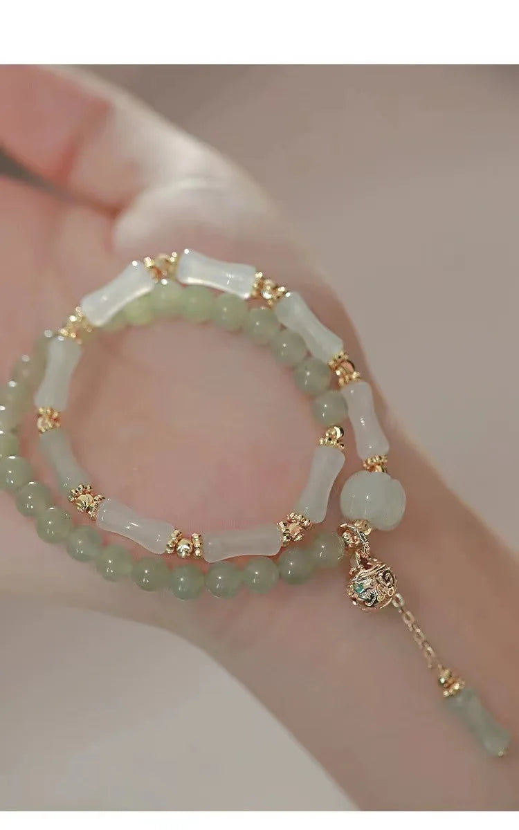 Hetian Jade Bamboo Knot Handchain Gold-Silk Bracelet