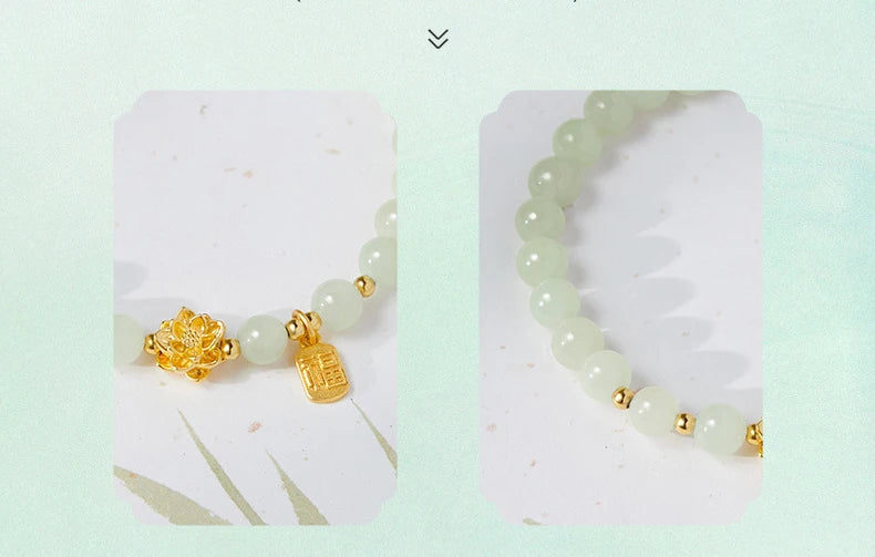 Hetian Green Jade 6mm Lotus Bracelet — Single Circle Buddha Beads
