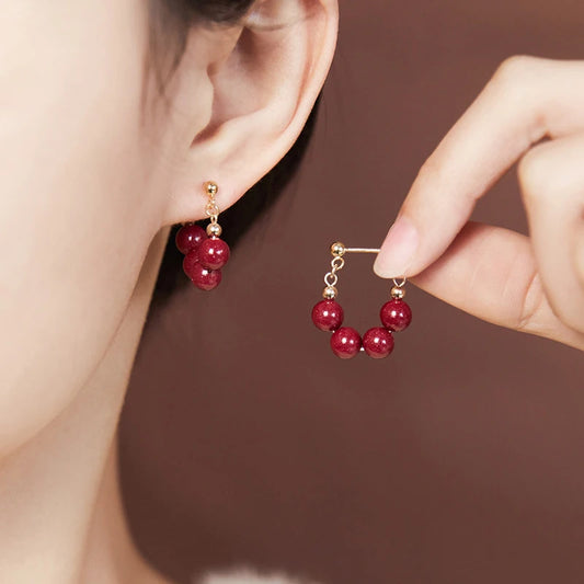 Handmade Red Agate Drop Earrings | Vintage Feng Shui Charm