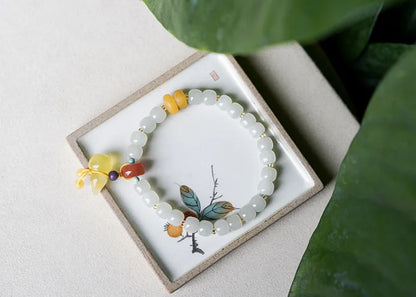 Hetian Jade 7x8mm Beaded Pendant Bracelet — Unisex Charm