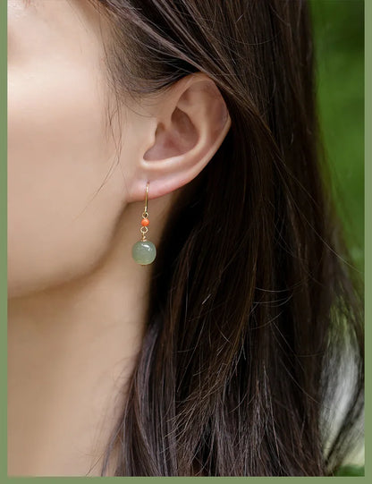 Hetian Jade Green Earrings | Sterling Silver Allergy-Proof