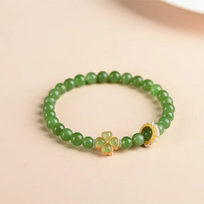 Hetian Jade Four‑Leaf Clover Bracelet｜Lucky Charm for Women
