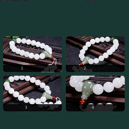 Hetian White Jade Flower Pendant Bracelet｜10mm Natural Bead Set