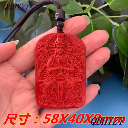 Natural Red Cinnabar Mazu Pendant Necklace — Feng Shui Guardian
