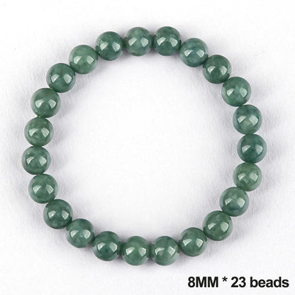 Green Ice Seed Jade Deep-Bean Round Bead Bracelet｜Unisex Feng Shui Charm