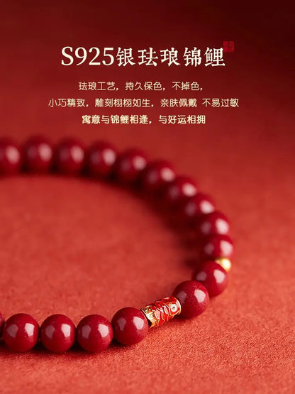 Cinnabar Rabbit Year Bracelet S925 Silver Koi Charm