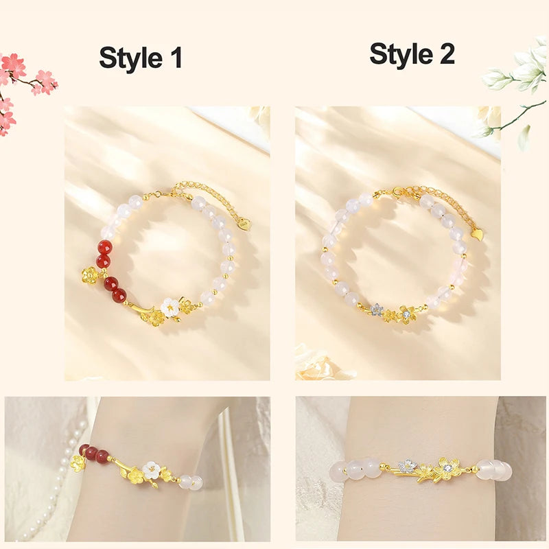 Agate & Rose Quartz Lucky Charms Bracelet｜Tibetan Silver