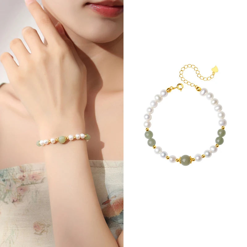 Green Stone Bracelet — Amethyst Jade Agate Elastic Bangle