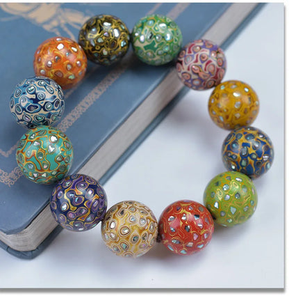 Antique Wood Circle Bracelet with Mother-of-Pearl Luck Charm