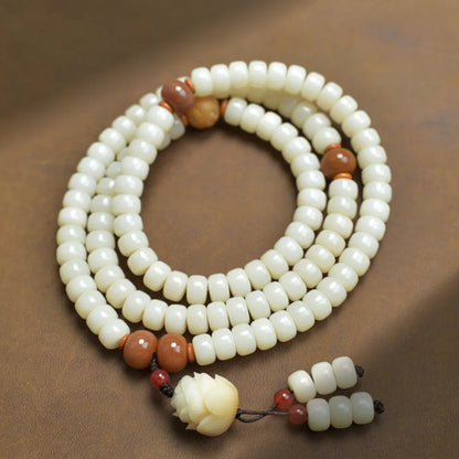 White Jade Bodhi Root Wrap Bracelet — Multi-Treasure