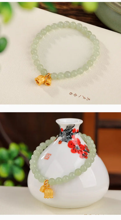 Blue Hotan Jade Gradient Bead Bracelet｜S925 Gold-Plated Elegance