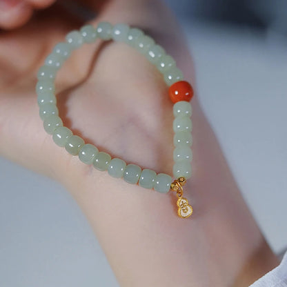 Hetian Jade & Red Bead Handstring Bracelet for Women