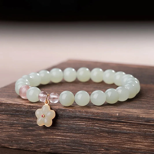 Peach Blossom Hotan Jade Ice-Bead Hand Chain｜Clear Water Bracelet
