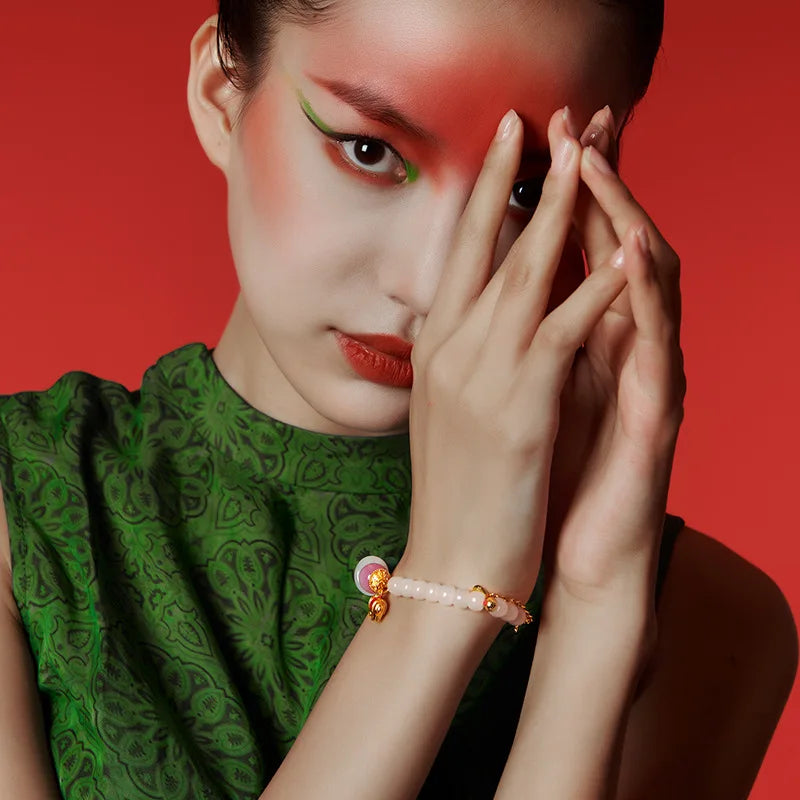Natural Hetian Jade Bracelet for Women｜Silver & Gold-Plated Accents