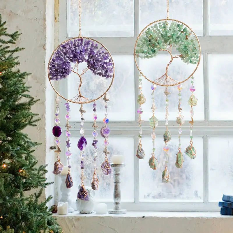 粉水晶生命之树捕光挂饰｜招爱转运能量水晶