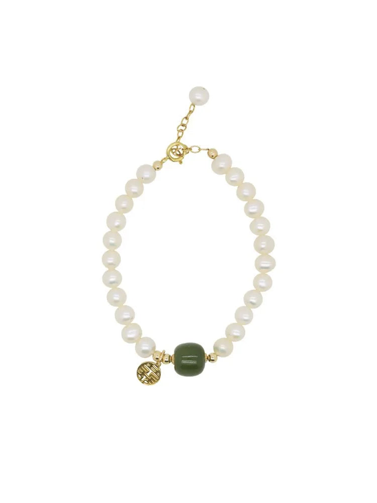 Hotan Jade Green Hand-String Bracelet｜Vintage Feng Shui Charm