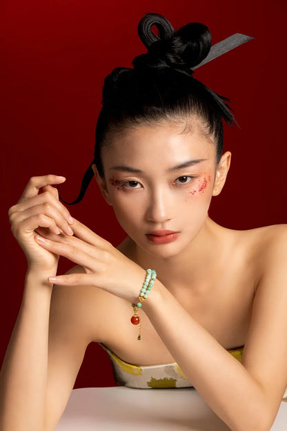 Double-Loop Hetian Jade Bracelet — S925 18K Gold Plated Nanhong 5mm